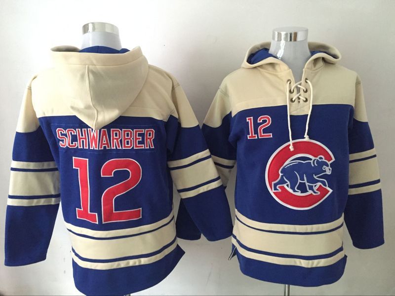 Cubs 12 Kyle Schwarber White Blue Pullover MLB Hoodie