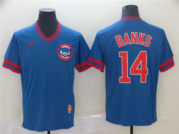 Cubs 14 Ernie Banks Blue Throwback Jersey