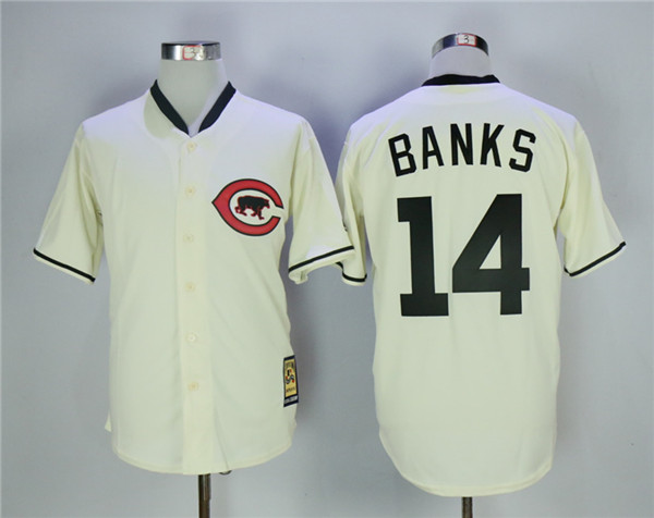 Cubs 14 Ernie Banks Cream Throwback Jersey