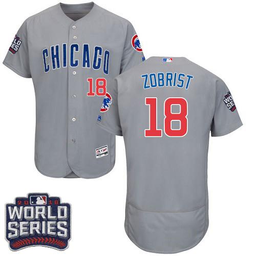 Cubs 18 Ben Zobrist Grey Flexbase Authentic Collection Road 2016 World Series Bound Stitched MLB Jersey