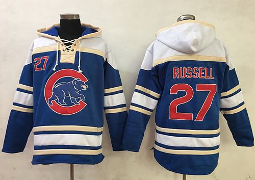 Cubs 27 Addison Russell Blue Sawyer Hooded Sweatshirt MLB Hoodie