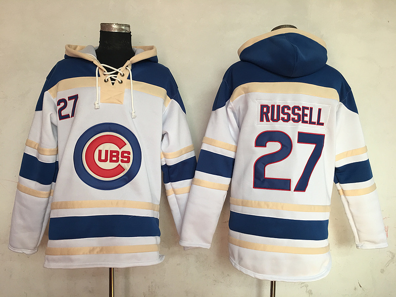 Cubs 27 Addison Russell White Sawyer Hooded Sweatshirt MLB Hoodie