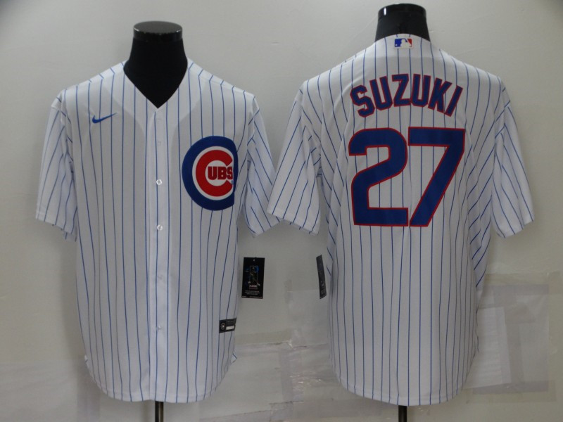 Cubs 27 Seiya Suzuki White Nike Cool Base Jersey