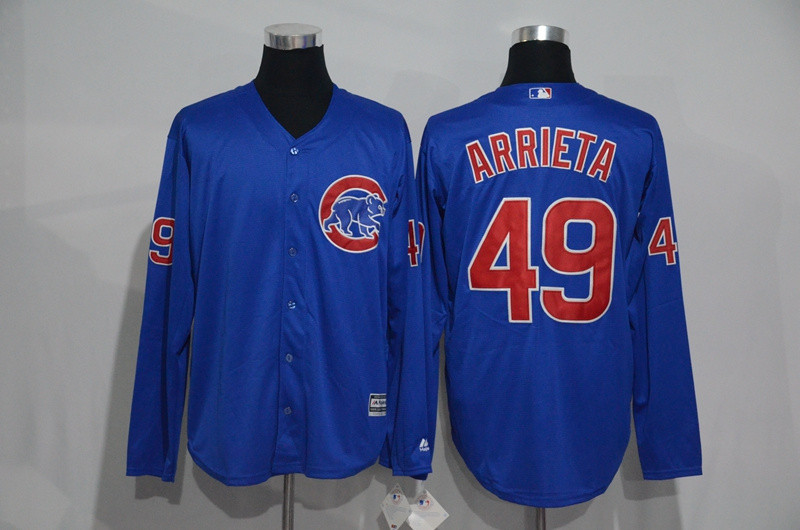 Cubs 49 Jake Arrieta Blue Long Sleeve New Cool Base Jersey