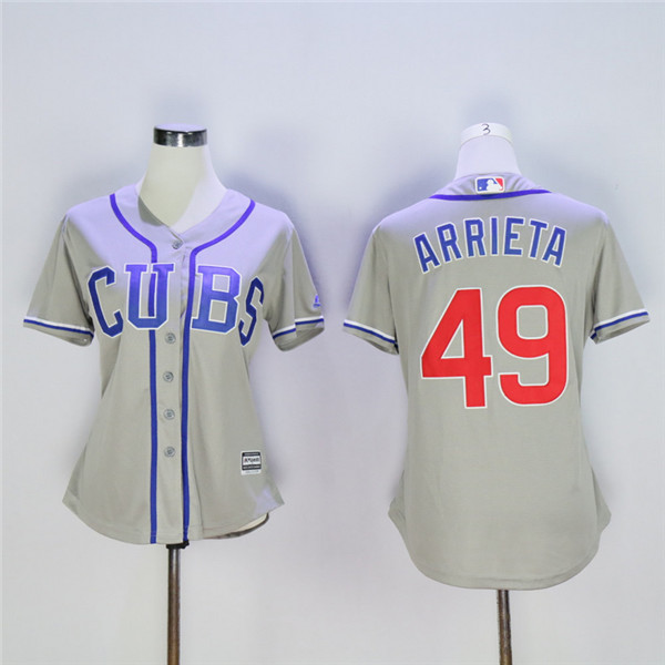 Cubs 49 Jake Arrieta Gray Women Cool Base Jersey