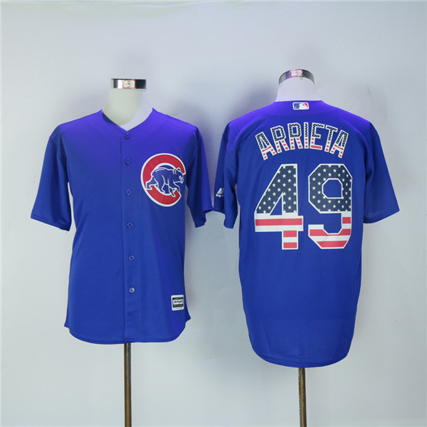 Cubs 49 Jake Arrieta Royal US Flag Cool Base Jersey