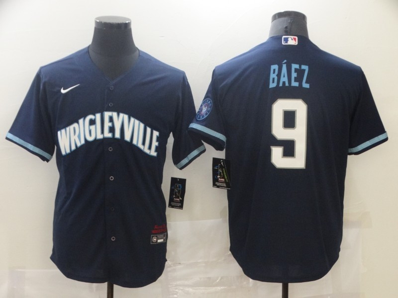 Cubs 9 Javier Baez Navy 2021 City Connect Cool Base Jersey