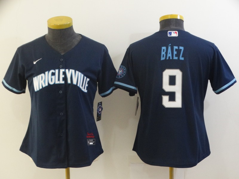 Cubs 9 Javier Baez Navy Women 2021 City Connect Cool Base Jersey