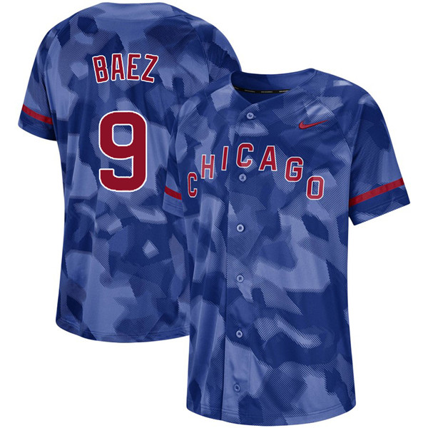 Cubs 9 Javier Baez Royal Camo Fashion Jersey