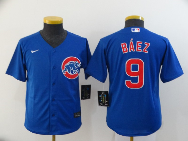 Cubs 9 Javier Baez Royal Youth 2020 Nike Cool Base Jersey