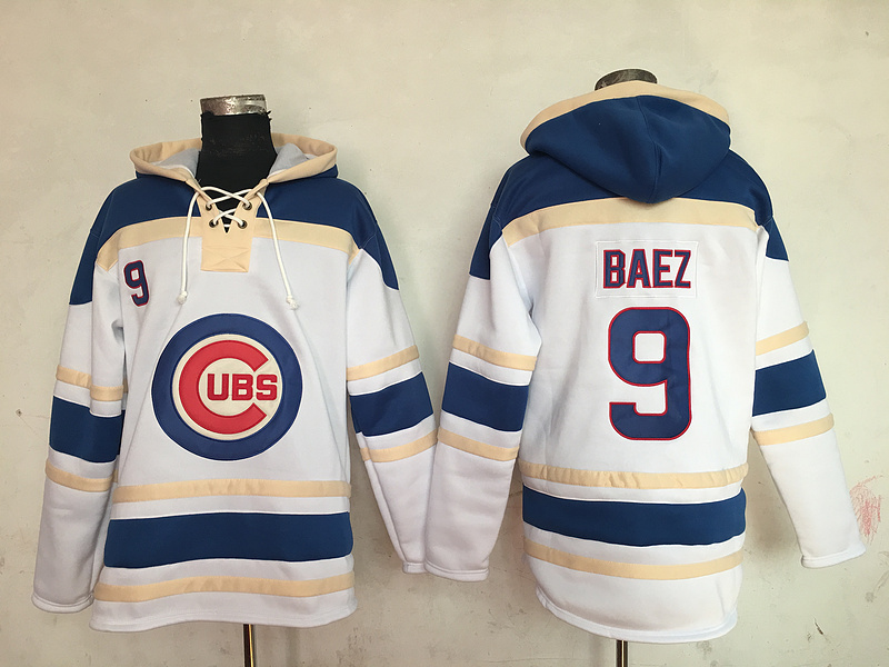 Cubs 9 Javier Baez White Sawyer Hooded Sweatshirt MLB Hoodie