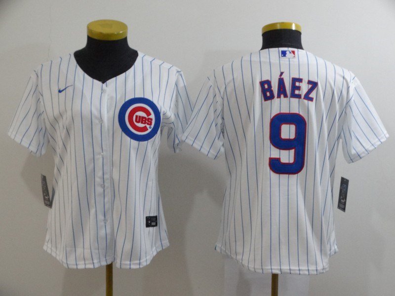 Cubs 9 Javier Baez White Women 2020 Nike Cool Base Jersey