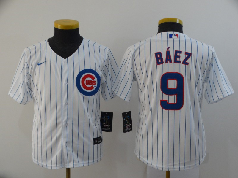 Cubs 9 Javier Baez White Youth 2020 Nike Cool Base Jersey