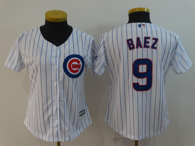 Cubs 9 Javiers Baez White Women Cool Base Jersey