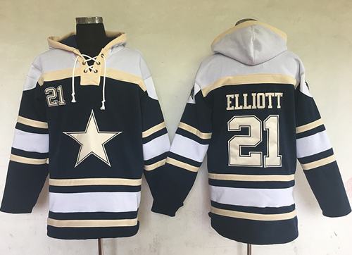 Dallas Cowboys 21 Ezekiel Elliott Navy Blue Sawyer Hooded Sweatshirt NFL Hoodie