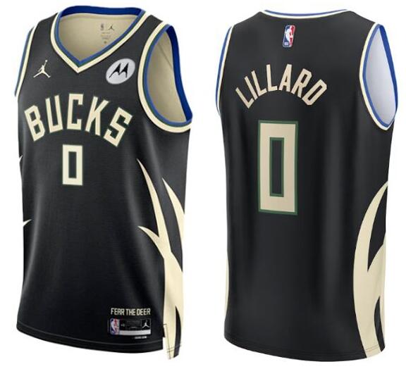 Damian Lillard 0 Milwaukee Bucks Statement Edition Black Jersey