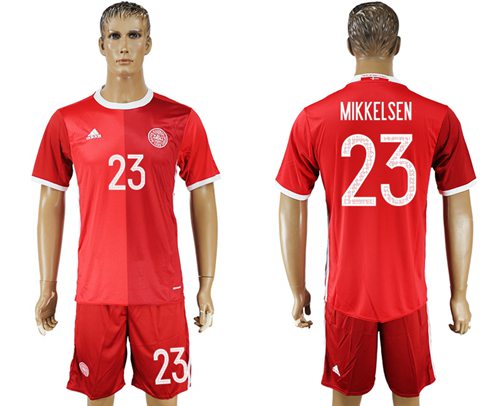 Danmark 23 Mikkelsen Red Home Soccer Country Jersey