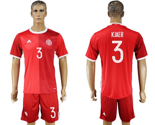 Danmark 3 Kjaer Red Home Soccer Country Jersey