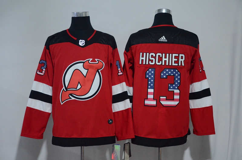 Devils 13 Nico Hischier Red USA Flag  Jersey