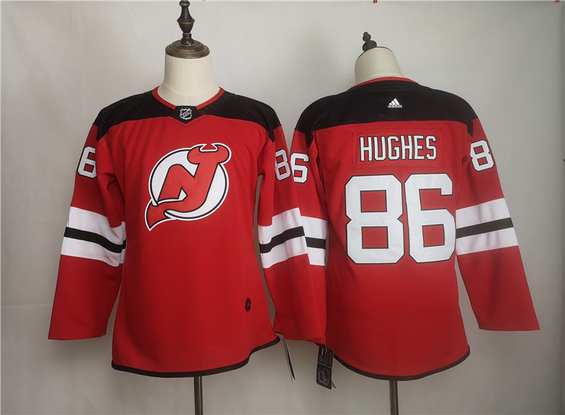 Devils 86 Jack Hughes Red Women Adidas Jersey