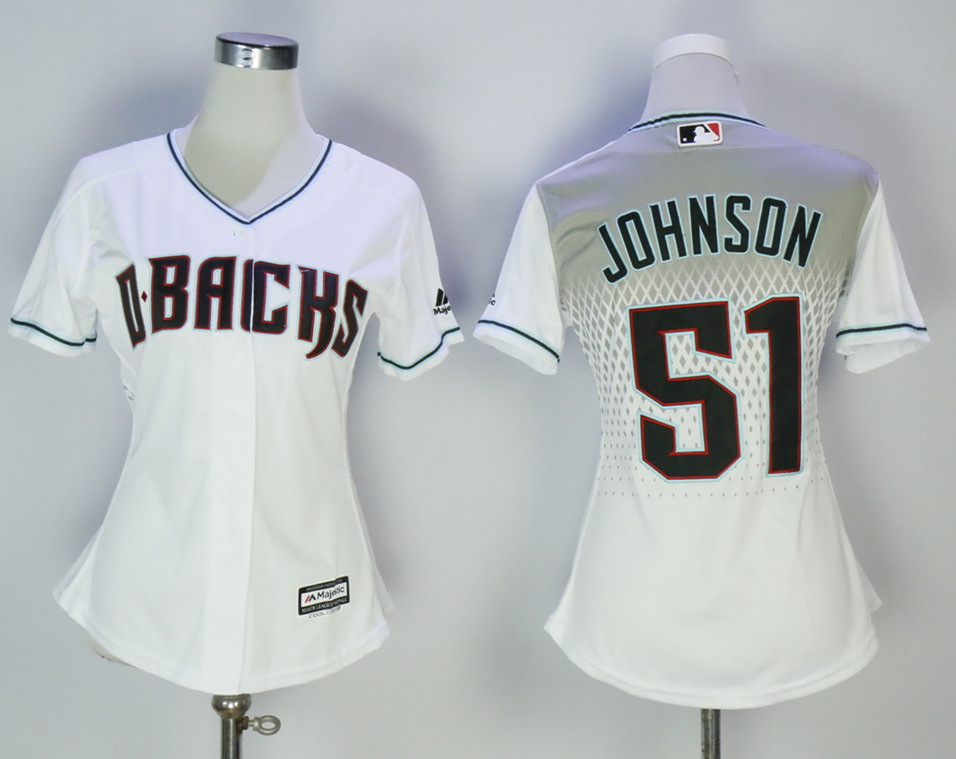 Diamondbacks 51 Randy Johnson White Capri Women Cool Base Jersey