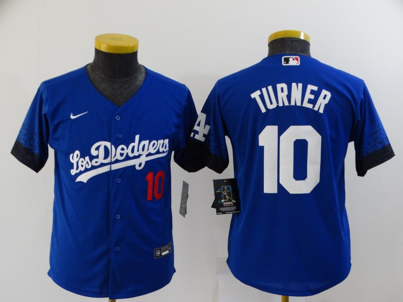 Dodgers 10 Justin Turner Royal Youth 2021 City Connect Flexbase Jersey