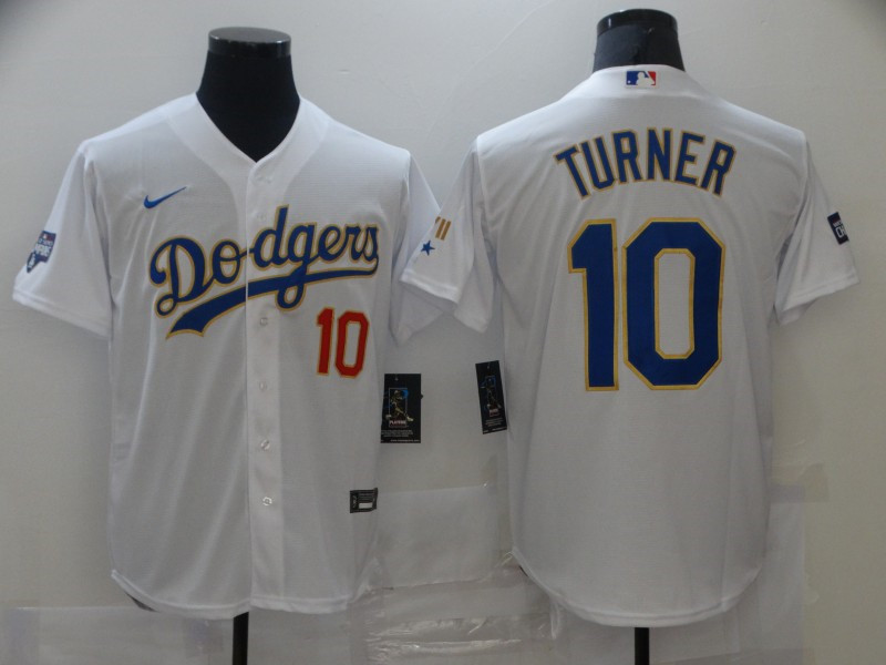 Dodgers 10 Justin Turner White Nike 2021 Gold Program Cool Base Jerseys