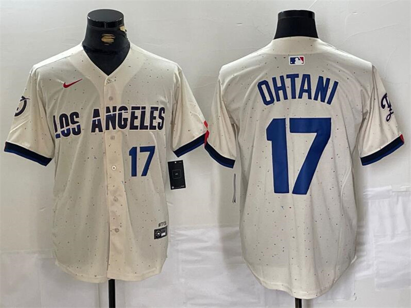Dodgers 17 Shohei Ohtani Number Cream Nike 2024 City Connect Cool Base Jersey