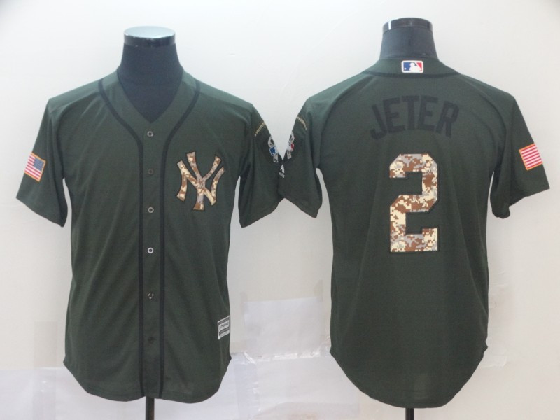 Dodgers 2 Derek Jeter Olive Camo Salute To Service Cool Base Jersey