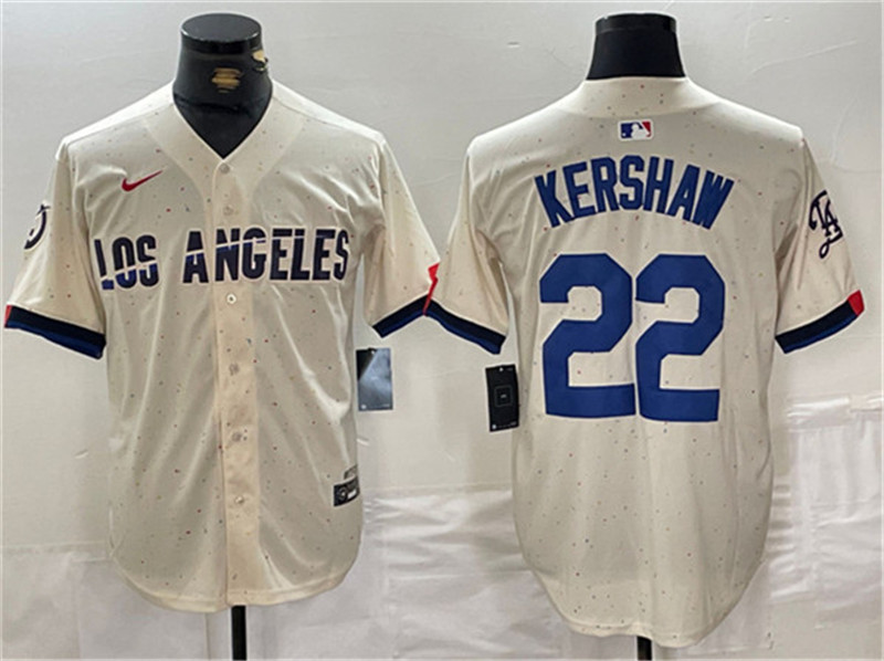 Dodgers 22 Clayton Kershaw Cream Nike 2024 City Connect Cool Base Jersey