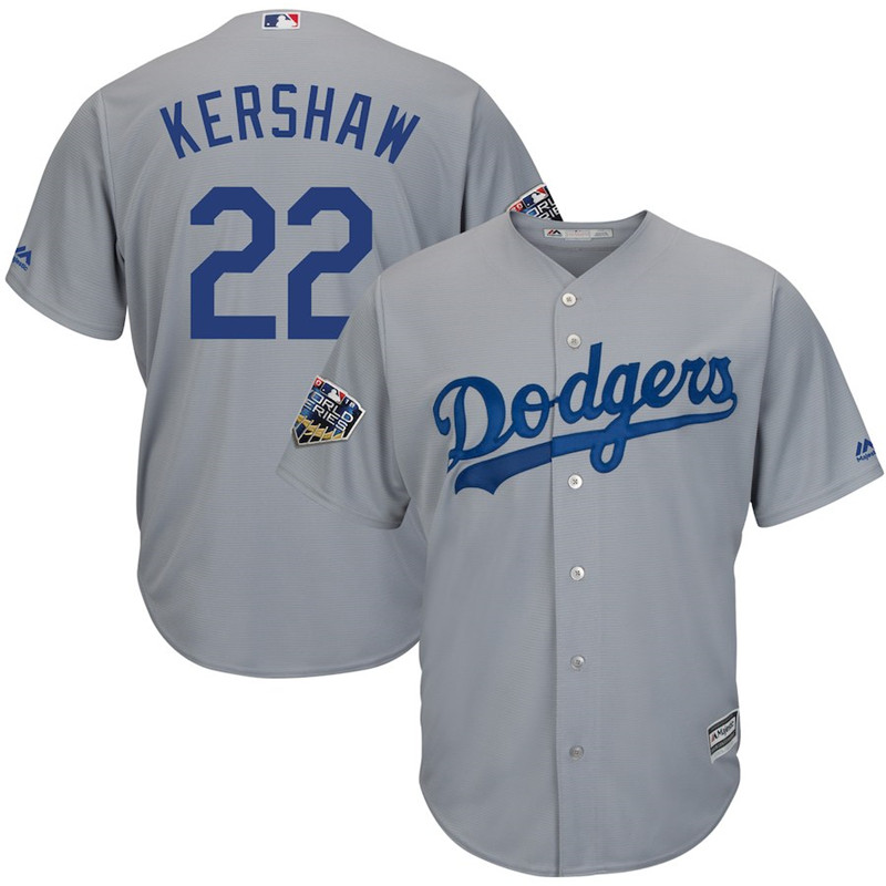 Dodgers 22 Clayton Kershaw Gray 2018 World Series Cool Base Player Jersey