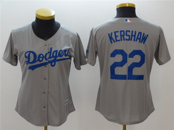 Dodgers 22 Clayton Kershaw Gray Women Cool Base Jersey