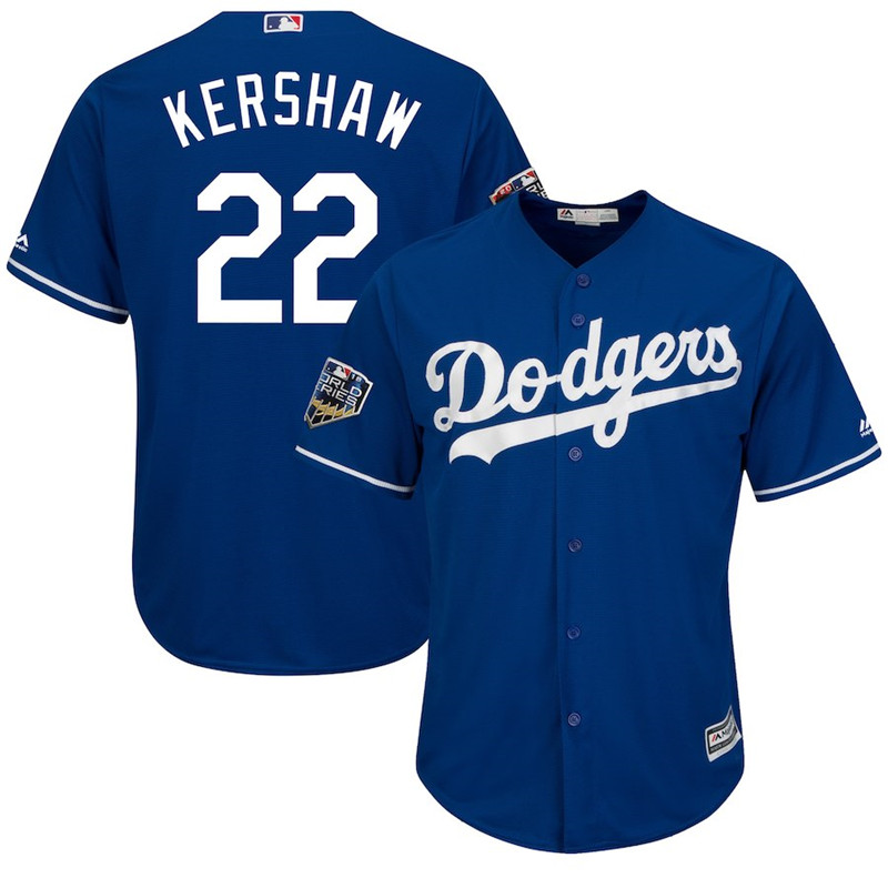 Dodgers 22 Clayton Kershaw Royal 2018 World Series Cool Base Player Jersey