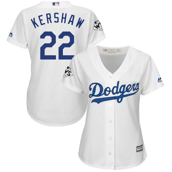 Dodgers 22 Clayton Kershaw White Women 2017 World Series Bound Cool Base Player Jersey