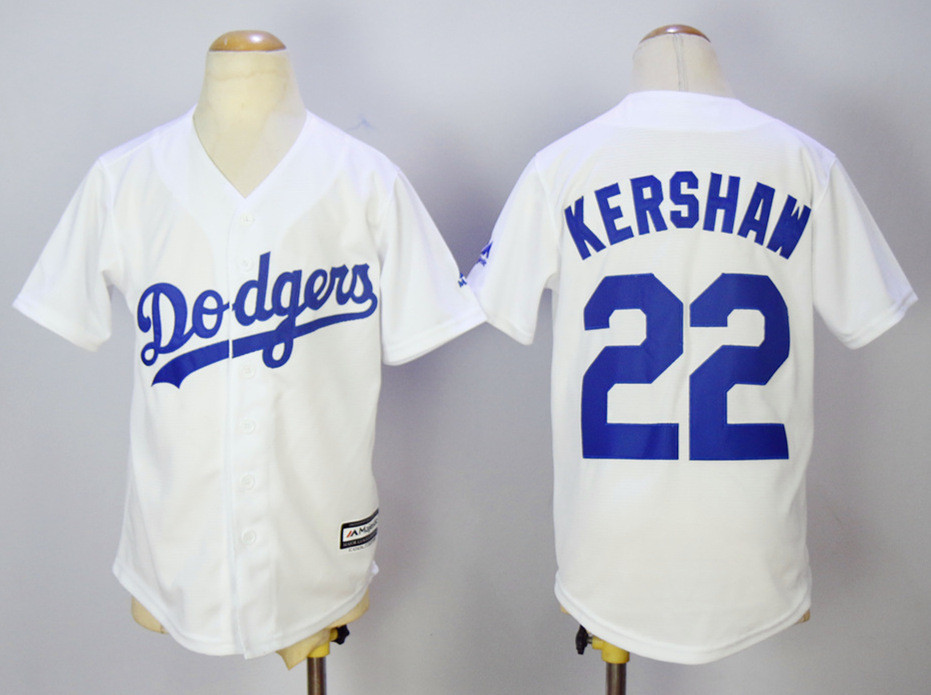 Dodgers 22 Clayton Kershaw White Youth Cool Base Jersey