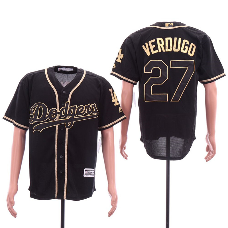 Dodgers 27 Alex Verdugo Black Gold Cool Base Jersey