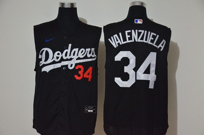 Dodgers 34 Fernando Valenzuela Black Nike Cool Base Sleeveless Jersey