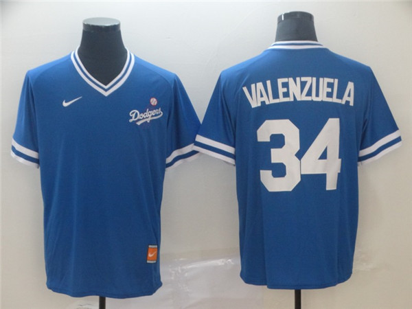 Dodgers 34 Fernando Valenzuela Blue Throwback Jersey