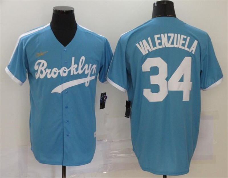 Dodgers 34 Fernando Valenzuela Light Blue 2020 Nike Cooperstown Collection Jersey