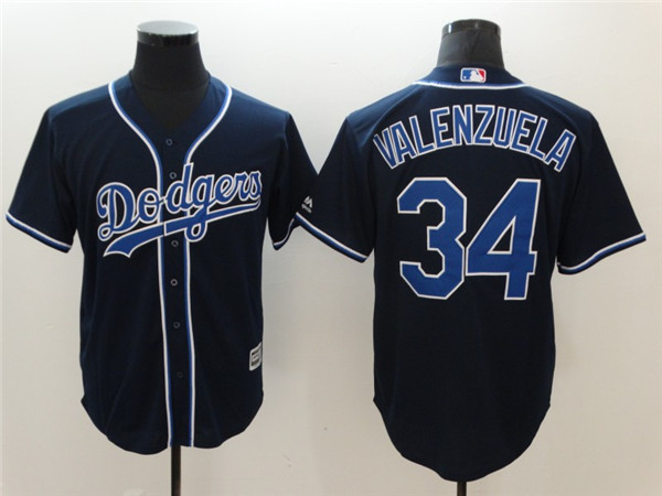 Dodgers 34 Fernando Valenzuela Navy Cool Base Jersey