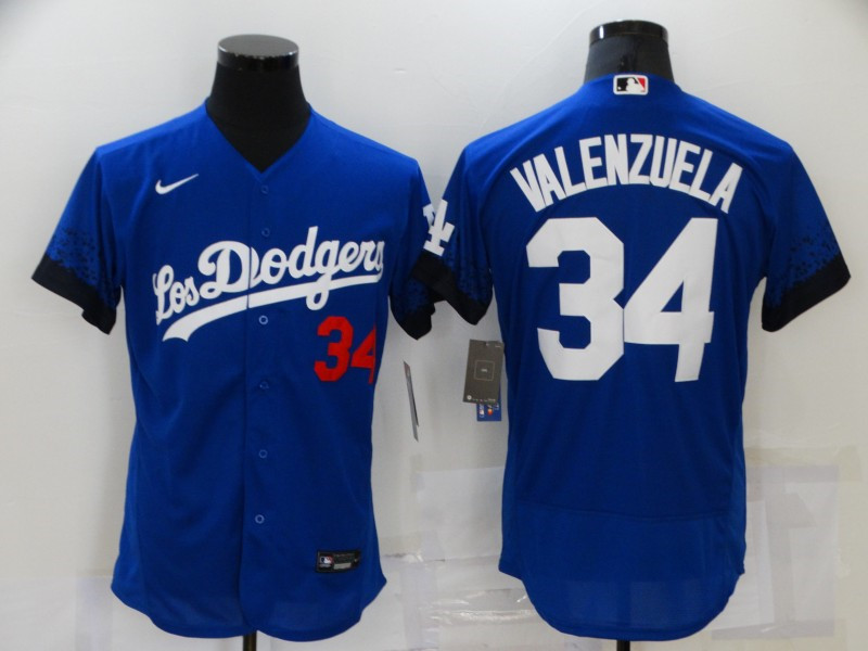 Dodgers 34 Fernando Valenzuela Royal 2021 City Connect Flexbase Jersey