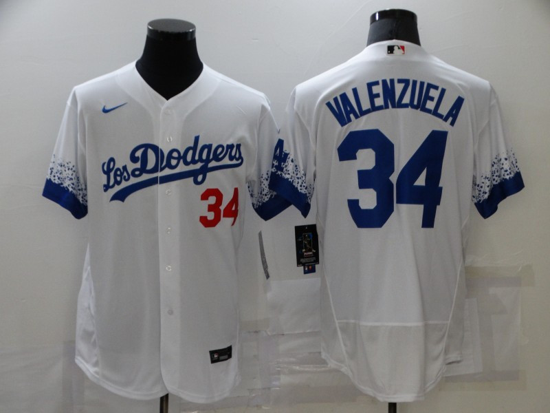 Dodgers 34 Fernando Valenzuela White 2021 City Connect Flexbase Jersey