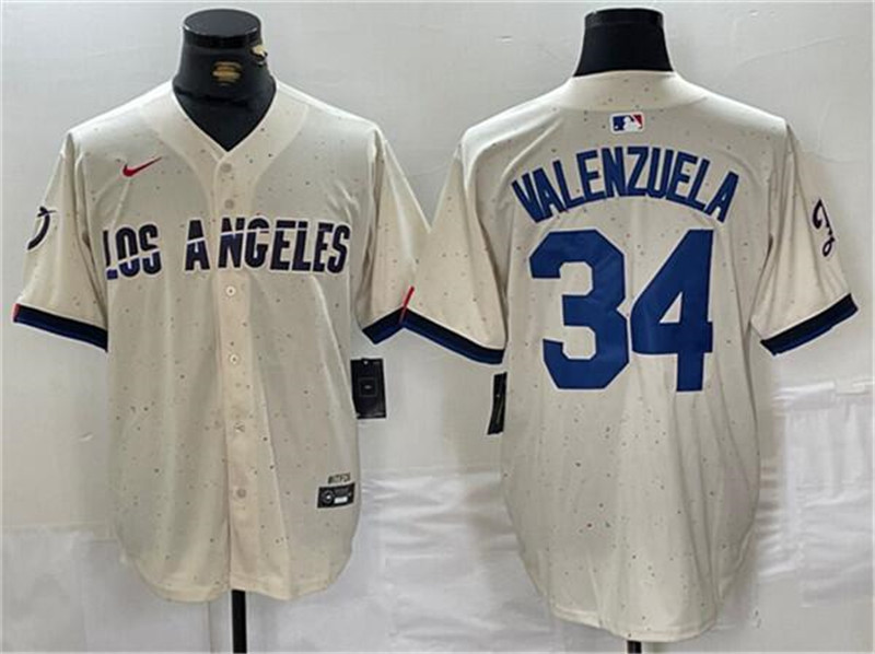 Dodgers 34 Toro Valenzuela Cream Nike 2024 City Connect Cool Base Jersey