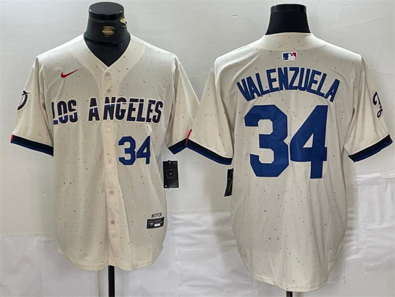 Dodgers 34 Toro Valenzuela Number Cream Nike 2024 City Connect Cool Base Jersey