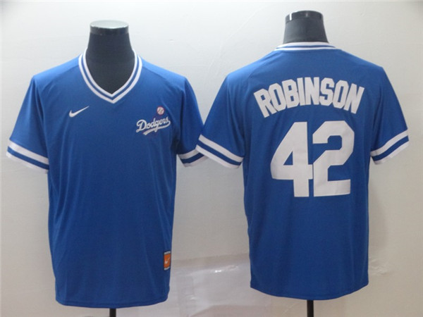 Dodgers 42 Jackie Robinson Blue Throwback Jersey