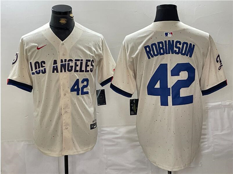 Dodgers 42 Jackie Robinson Number Cream Nike 2024 City Connect Cool Base Jersey
