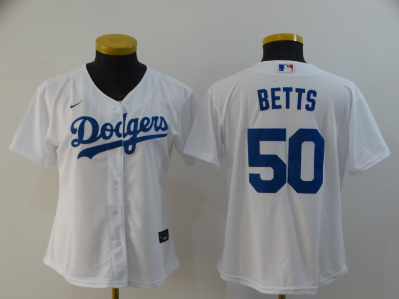 Dodgers 50 Mookie Betts White Women 2020 Nike Cool Base Jersey