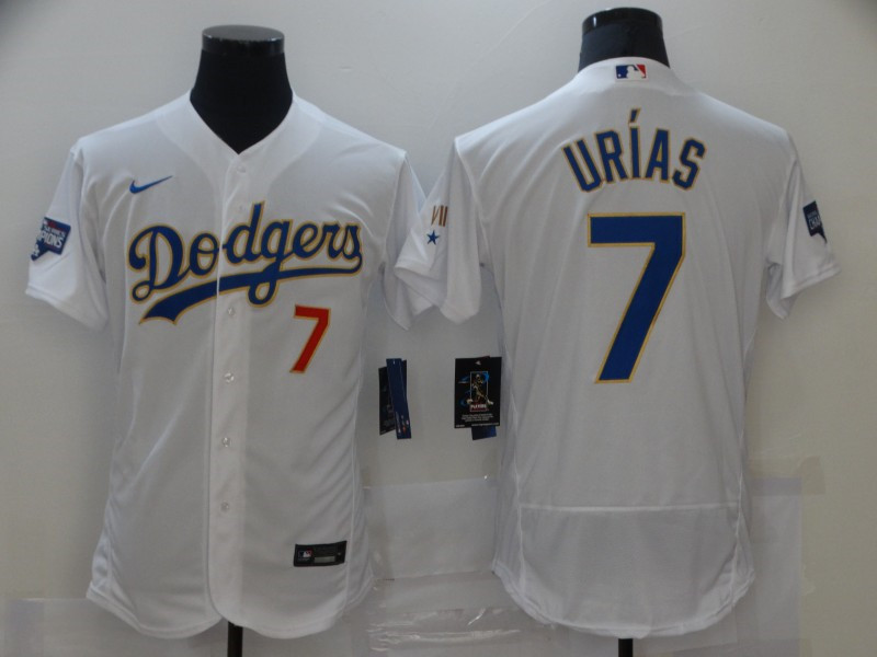 Dodgers 7 Julio Urias White Nike 2021 Gold Program Flexbase Jersey