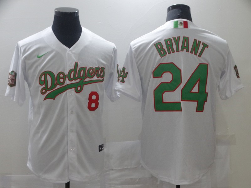 Dodgers 8 & 24 Kobe Bryant White World Series Nike Cool Base Jersey