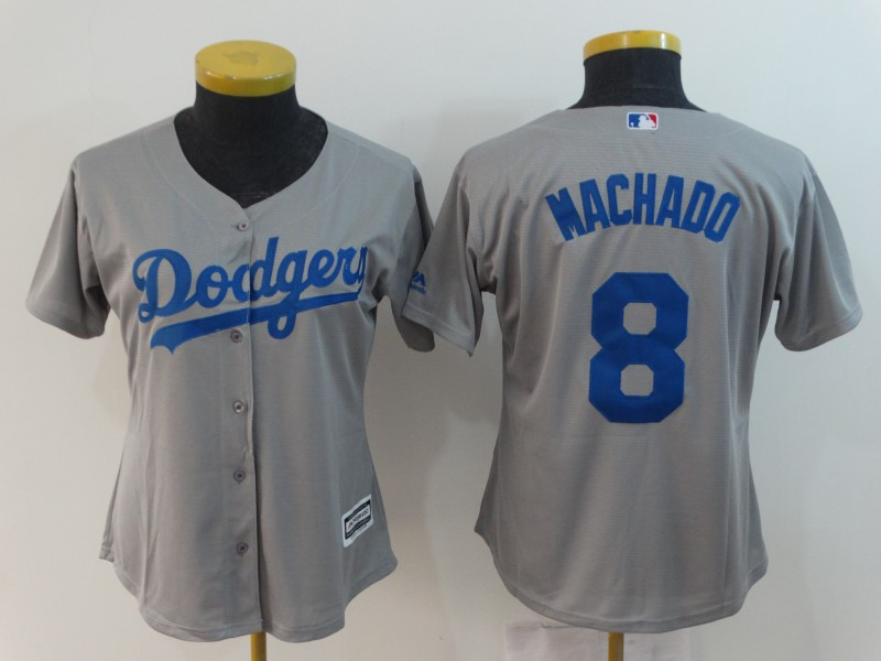 Dodgers 8 Manny Machado Gray Women Cool Base Jersey